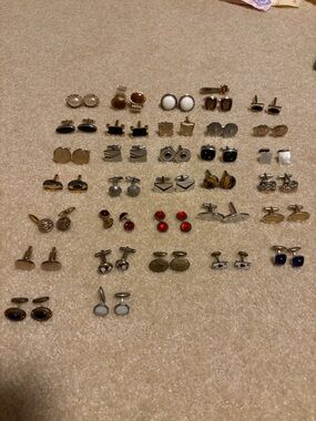 32 pairs of vintage cufflinks and one tie bar- NO PRECIOUS METALS